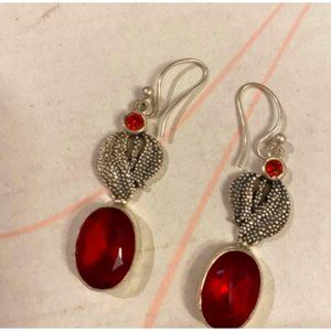 .925 Silver and cranberry glass earrings